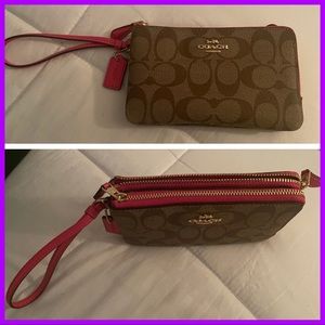 Brand new! Brown and pink Coach wristlet